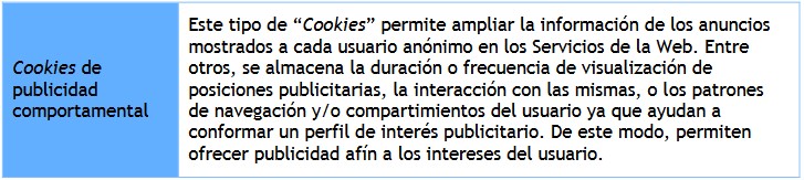 Hidalgas, Tipos de cookies según objetivo